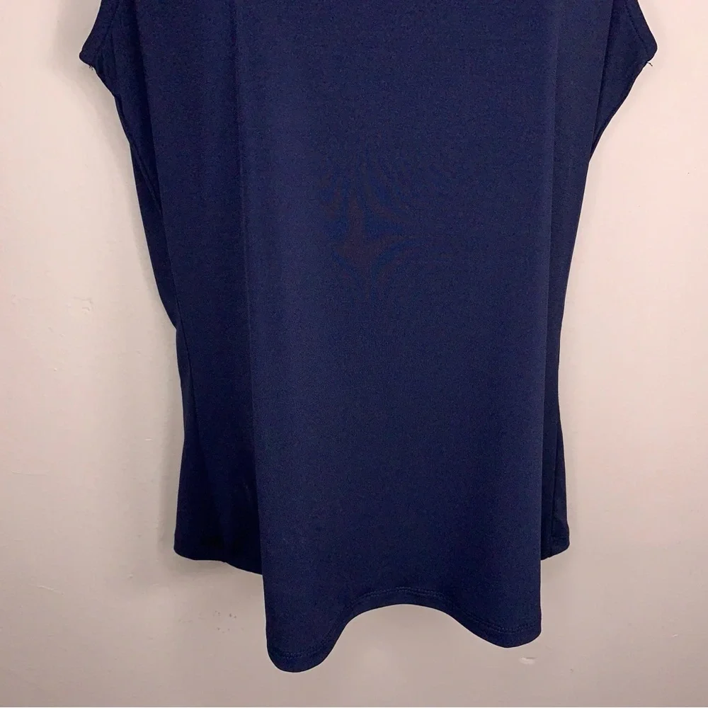 Medium Carmen Marc Valvo Navy Blue Gold Chain Neckline Sleeveless Top - Picture 11 of 13